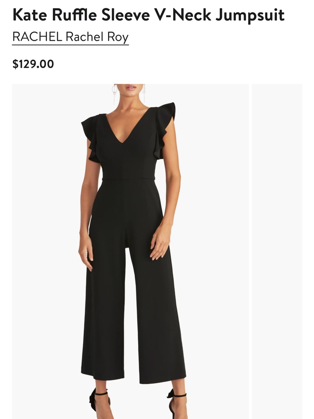 RACHEL Rachel Roy Black Ruffle-Sleeve V-Neck Wide-Leg Jumpsuit